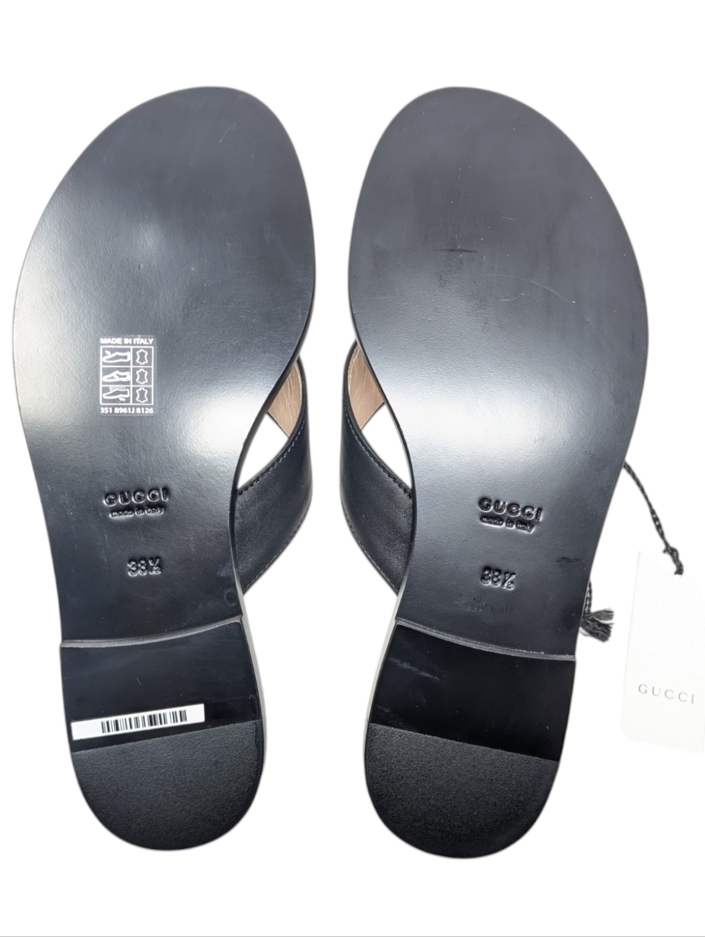 NIB Gucci Interlocking GG Black Thong Leather Flip Flop Sandals Size EU 38.5 - Picture 9 of 10